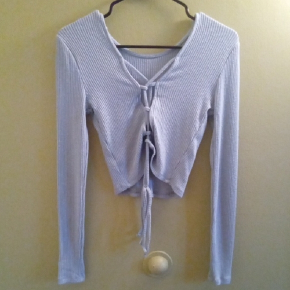 Womans M Garage Blue Tie Back Crop Blouse Lightweight Long Sleeved - Picture 3 of 4